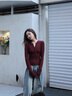 佐敘酒紅色辣妹v領(lǐng)長(zhǎng)袖內(nèi)搭打底衫女春秋2025修身緊身收腰正肩t恤上衣 酒紅色 L （90-105斤） 曬單實(shí)拍圖