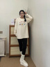 班尼路長(cháng)袖t恤女裝春秋冬純棉打底衫潮流寬松小個(gè)子女生百搭純色上衣服 杏#格子貓 【100%純棉】 M 曬單實(shí)拍圖