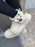 德雙曼石墨烯電熱鞋暖腳神器發(fā)熱鞋雪地靴女充電加絨加厚女棉鞋厚底增高 【 奶油白·增高款】正碼正拍，腳背寬大一碼 38 曬單實(shí)拍圖