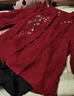 媽媽春秋棉麻套裝女中老年人長(cháng)袖圓領(lǐng)襯衫奶奶繡花開(kāi)衫春裝兩件套 酒紅色套裝 5XL （建議150-165斤左右 曬單實(shí)拍圖