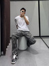 莫小刀美式高街彎刀牛仔褲男秋季新款迷彩工裝褲子男生提檔顯瘦微喇褲 迷彩色 XL 【建議120-140斤】 曬單實(shí)拍圖