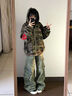 索菲堡復古重磅迷彩刺繡字母連帽衛衣女2025潮牌hiphop高街拉鏈開(kāi)衫外套 迷彩色 M 曬單實(shí)拍圖