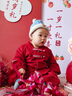 G.DUCKKIDS小黃鴨周歲禮服男寶寶抓周衣服女漢服百日宴百天滿月嬰兒套裝夏季 紅色+香囊【春秋款】 90 建議1~2歲【 80-90cm】cm 曬單實(shí)拍圖