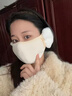 KINGXIAOJING德國口罩冬天防風(fēng)防寒保暖耳罩女冬季加絨護耳二合一面罩面紗耳套 米白色【主圖色】 曬單實(shí)拍圖
