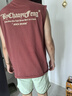 后探美式復古速干男士背心夏季寬松大碼運動籃球坎肩圓領(lǐng)休閑無袖T恤 朱砂紅色 2XL （160-180斤） 曬單實拍圖