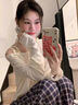 瑜尚臻品 慵懶風(fēng)薄款印花斜肩白色長(zhǎng)袖T恤女夏季微透寬松顯瘦罩衫百搭上衣 罩衣【杏色 均碼】(不含蕾絲內(nèi)衣) 曬單實(shí)拍圖