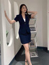 紫魅俏短袖西裝套裝女神范夏季薄款氣質(zhì)職業(yè)裝大學(xué)生經(jīng)理面試西服工作服 單件  藏青西裝 3XL 曬單實拍圖