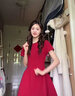 GARNUO紅色連衣裙子女夏季法式小個(gè)子高級(jí)感訂婚禮服敬酒服收腰顯瘦長(zhǎng)裙 紅色【短袖長(zhǎng)款】 M 【101-110斤】 曬單實(shí)拍圖