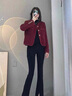 TKSY短款小香風羽絨服女冬輕薄白鴨絨內膽小個子羊毛外套紅色呢子大衣 酒紅色 S【體重88-95斤】 曬單實拍圖