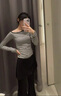 UR2025秋季新款女裝城市度假斜肩領(lǐng)撞色條紋褶皺T恤UYY450294 黑色條紋 M 曬單實(shí)拍圖