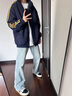 gxmy美式復古三條杠立領(lǐng)衛衣男士運動(dòng)套裝春秋季一套帥氣學(xué)生兩件套潮 藏青衛衣+藏青衛褲 【兩件裝】 XL 曬單實(shí)拍圖