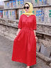 皮爾卡丹（pierre cardin）意大利尾單剪標(biāo)女寬松苧麻大擺長(zhǎng)裙七分袖棉麻亞麻連衣裙 紅色（少量現(xiàn)貨） L 【建議110-130斤】 曬單實(shí)拍圖