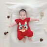 G. DUCKKIDS純棉連體衣滿月嬰兒衣服夏季男寶寶包屁衣周歲百天拍照服裝中國(guó)風(fēng) 紅色純棉短袖龍 120克 90cm 曬單實(shí)拍圖