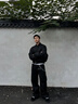 趣米樂美式廓形短款飛行夾克男春秋潮牌立領(lǐng)bomber高街復(fù)古棒球衣服外套 黑色 XL 曬單實(shí)拍圖