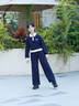 英氏（YEEHOO）女童套裝兒童衣服春秋新款長(zhǎng)袖衛(wèi)衣褲子休閑學(xué)院風(fēng)中大童裝兩件套 云朵華夫-深藍(lán)【棉彈·兩件套】 150 cm【順豐包郵 · 極速達(dá)】 曬單實(shí)拍圖