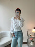 森馬（Semir）長袖襯衫女短款白色繡花浪漫秋2025新款荷葉邊一字肩襯衣溫柔 本白10101 S 曬單實拍圖