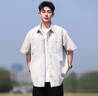 安初夏扎染短袖襯衫男士套裝夏季ins潮牌青少年休閑港風(fēng)百搭學(xué)生三件套 白色+白短T+休閑褲淺灰【三件套】 XL 建議120-140斤 曬單實(shí)拍圖