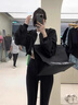 矜持范外套女黑色夾克女短款上衣飛行服復(fù)古休閑2025春新款蝙蝠袖 黑色 M 【建議105-120斤】 曬單實(shí)拍圖
