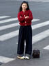 女童毛衣外套春秋2025新款女大童紅色針織兒童初中生開衫本命上衣 套裝【毛衣+褲子】 150 曬單實(shí)拍圖