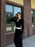佐敘螺紋長(cháng)袖t恤女2025秋季新款修身顯瘦時(shí)尚拼接撞色內搭打底衫上衣 黑色 M （91-102斤） 曬單實(shí)拍圖