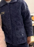 果殼（Gukoo）冬季睡衣秋冬男珊瑚絨夾棉翻領(lǐng)保暖加厚棉襖開衫套裝可外穿家居服 蔚藍(lán)男套 XL 曬單實拍圖