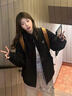 SNYDER WEAR2025新款女士外套美式復古立領(lǐng)夾克外套通勤學(xué)生寬松休閑百搭上衣 黑色  常規 S 建議80-100斤 曬單實(shí)拍圖