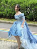 閃動(dòng)少女（SHANDONGSHAONV）法式高端晚禮服藍色花嫁lolita裙仙在逃公主洛麗塔蓬蓬裙仙女裙 藍色連衣裙 L 【建議110-120斤】 曬單實(shí)拍圖