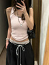 AAISUP假兩件蕾絲拼接雙腰頭休閑褲女2025年春秋寬松垂感顯瘦百搭闊腿褲 黑色 S 曬單實拍圖