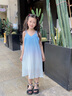 法式親子裝三亞沙灘海邊漸變色三口四口波西米亞母女吊帶裙母子裝 藍色(連衣裙) 130 童 曬單實拍圖
