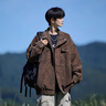Shelley Jones美式復(fù)古外套男士秋季新款寬松潮流pu皮高級(jí)感痞帥機(jī)車夾克上衣服 咖啡色 XL [建議125-135斤] 曬單實(shí)拍圖