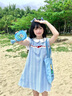 小野七天娃娃領(lǐng)連衣裙女夏季學(xué)生韓版小飛袖藍色格子流行爆款裙子 藍格紋 M 曬單實(shí)拍圖