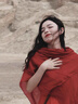 VISTIMAC紅色披肩外搭女2025新款沙漠旅游拍照紗巾民族風圍巾防曬絲巾薄款 酒紅 曬單實拍圖