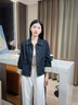 茵曼拼接條紋原色短牛仔外套2025秋女裝新款復(fù)古上衣 深牛仔藍(lán) S 曬單實(shí)拍圖