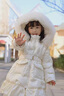 G.DUCKKIDS小黃鴨女童棉服中長(cháng)款收腰外套兒童棉衣中大童毛領(lǐng)保暖休閑防寒衣 米色 170 cm 曬單實(shí)拍圖