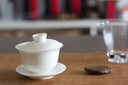 茶具羊脂玉功夫茶具素?zé)矣蒙w碗茶杯整套茶具套裝高檔禮盒送禮 冰種玉瓷元寶蓋碗（若蘭杯） 曬單實(shí)拍圖