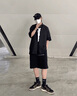 威登羊夏季冰絲短袖t恤男士高級(jí)感上衣搭配潮流帥氣男學(xué)生休閑運(yùn)動(dòng)套裝 黑色短袖+黑短T+黑色褲子【三件 XL 曬單實(shí)拍圖
