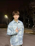 MMOPTOP日系扎染翻領(lǐng)襯衫秋季男潮流痞帥寬松長袖襯衣外套MCS23藍L 曬單實拍圖