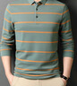 皮爾卡丹（pierre cardin）秋季100％純棉翻領(lǐng)POLO.衫長(cháng)袖T恤男士條紋寬松體恤休閑秋裝上衣 淺綠色 XL 120-140斤 曬單實(shí)拍圖