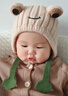 MKOK英國嬰兒帽子秋冬季0-3歲針織帽可愛(ài)萌護耳帽小月齡寶寶冬天毛 米色(大眼青蛙護耳帽)（A類(lèi)棉里） 帽圍42-50CM(建議3-24個(gè)月) 曬單實(shí)拍圖