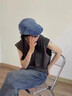 JEEP貝雷帽子女牛仔前進帽夏季薄款男士大頭圍英倫復古反戴韓版日系 牛仔藍【雙層帽檐/舒適透氣】 曬單實拍圖