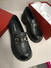 富貴鳥(niǎo)（FUGUINIAO）皮鞋女真皮樂(lè )福鞋女輕便厚底增高新款英倫風(fēng)學(xué)生單鞋女黑色小皮鞋 FN5017黑色 37 曬單實(shí)拍圖