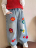 靚貝城堡女童春秋褲子女寶寶刺繡牛仔褲2025新款女孩洋氣秋裝直筒闊腿褲潮 蘑菇牛仔褲 110 曬單實(shí)拍圖
