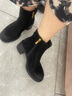 百麗（Belle）復古羊皮擦色時(shí)裝靴女2025冬新商場(chǎng)同款優(yōu)雅高跟短靴E4X1DDD5預售 黑色 36 曬單實(shí)拍圖