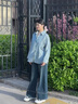 葉祺枚覆古深藍色闊腿牛仔褲女士2025年春秋冬季新款高腰寬松加絨直筒褲 藍色九分 均碼 30/2XL建議126-135斤 曬單實(shí)拍圖