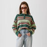 moussy【新復古回潮】 男友風(fēng)復古條紋撞色針織T恤女028GA470-5040 037混合綠色 均碼 曬單實(shí)拍圖