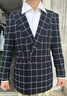 By Creations柏品【意大利Ferla】雙排扣西裝外套男士商務通勤休閑窗格單西服 黑藏青窗格 46 (170/88A) 曬單實拍圖