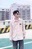 唐號（tanghao）春秋季套裝男港風寬松華夫格襯衫潮牌帥氣一套搭配男裝休閑四件套 卡其色襯衫+長白T+黑色褲子+項鏈 XL 曬單實拍圖