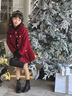 乖妮貓（GUAINIMAO）女童小香風套裝秋冬2025新款兒童裙子時髦洋氣冬裝小女孩加棉童裝 酒紅色套裝 150 碼 曬單實拍圖