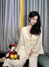 莫代爾春秋季冰絲情侶性感吊帶睡裙袍睡衣女新款感夏天家居服男套裝 男692黑色女675奶香檳 M 女+男L 曬單實(shí)拍圖