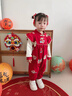 班喜迪嬰兒衣服秋冬裝嬰幼兒新年連體衣國風(fēng)周歲寶寶禮服冬季過(guò)年拜年服 紅色 90cm 曬單實(shí)拍圖